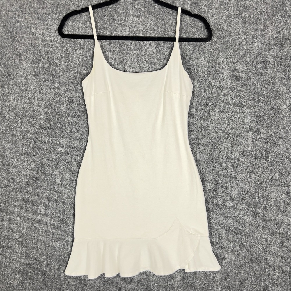 Princess Polly White Mini Dress‎ Ruffle Hem Spaghetti Strap Bodycon Women's US 2